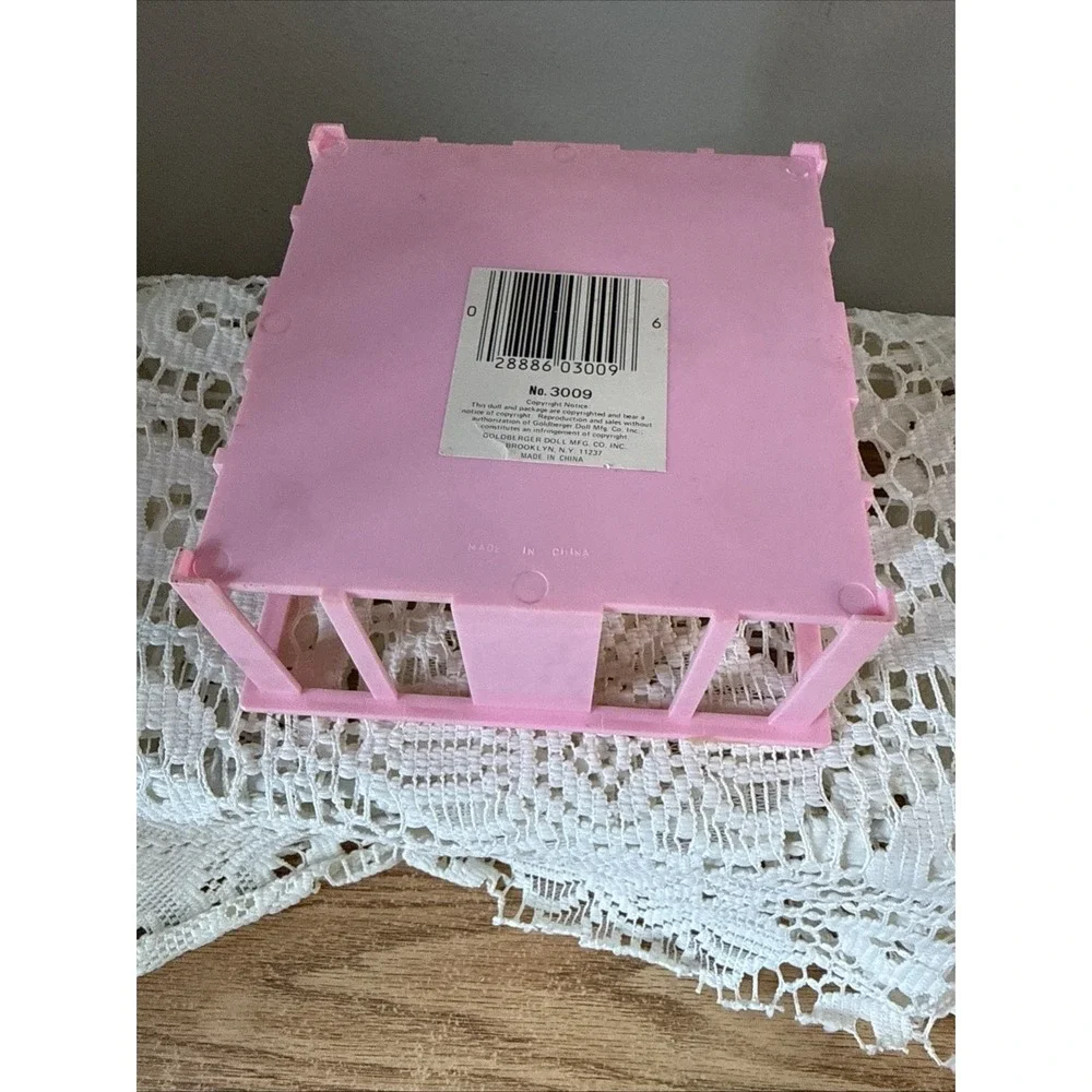 Vintage Goldberger Doll Mfg. Pink Plastic Crib With Bears & Flowers on Yellow